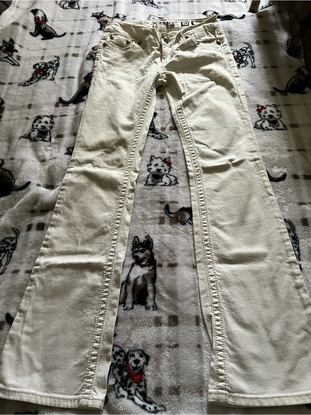 Miss Me Cream Flare Jeans with Subtle Stitching